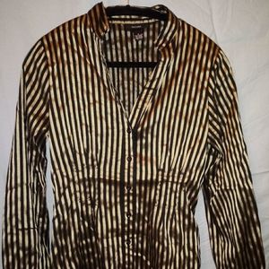 Alfani Metallic Gold And Black Stripped Shirt